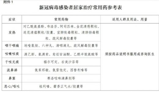 《新冠病毒感染者居家治疗常用药参考表》，常见药物成分的使用场景与功能