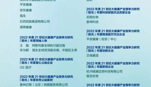 21世纪大健康产业竞争力研究”阳光”荣誉榜正式发布
